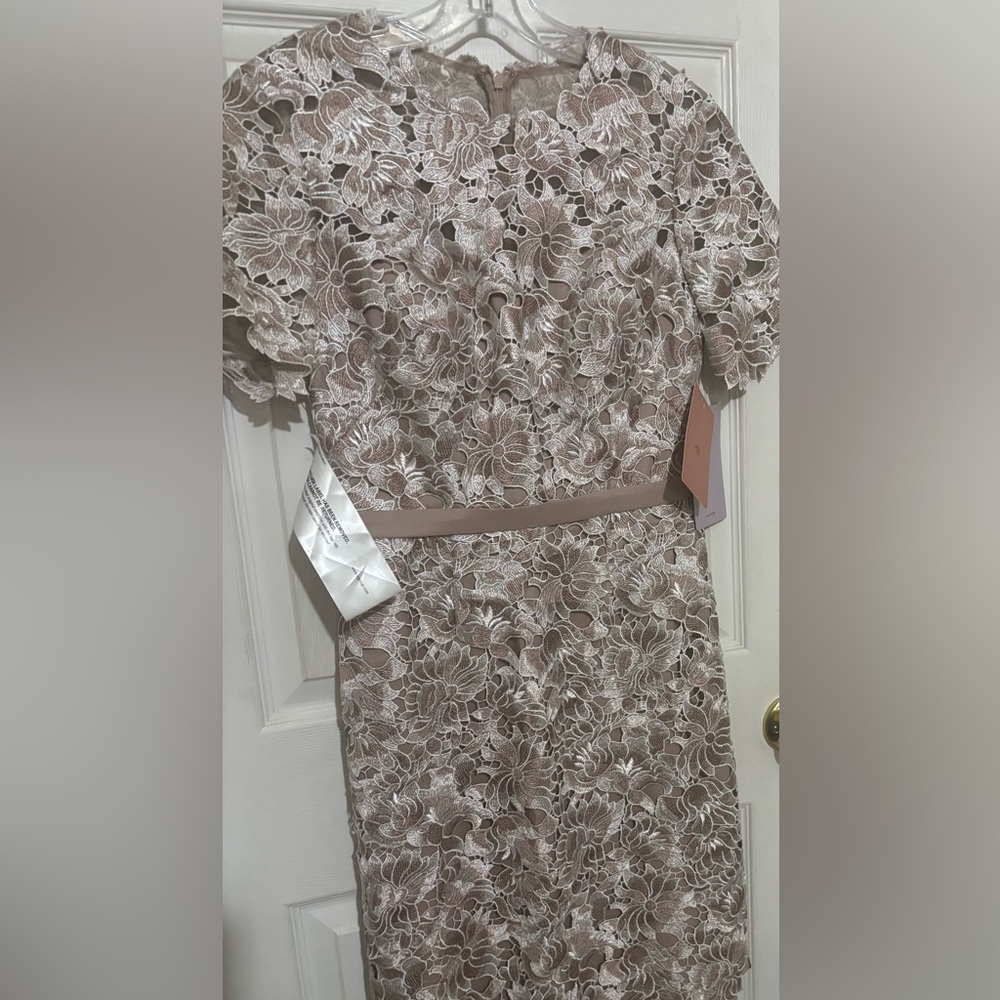 JS Collections Lace Floral Midi Dress in Cream and Brown